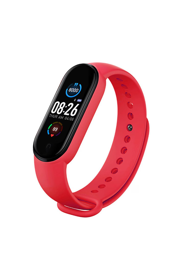 Rdeča fitnes zapestnica Zdravnik v uniformi, 0,96-palčni zaslon, Bluetooth 4.2, srčni utrip, krvni tlak, temperatura, kisik, spremljanje kakovosti spanja