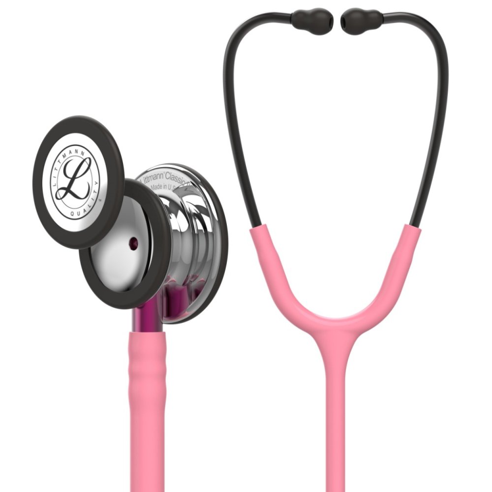 Stetoskop 3M Littmann, puderno roza s črno, Classic III, zdravniški v uniformi
