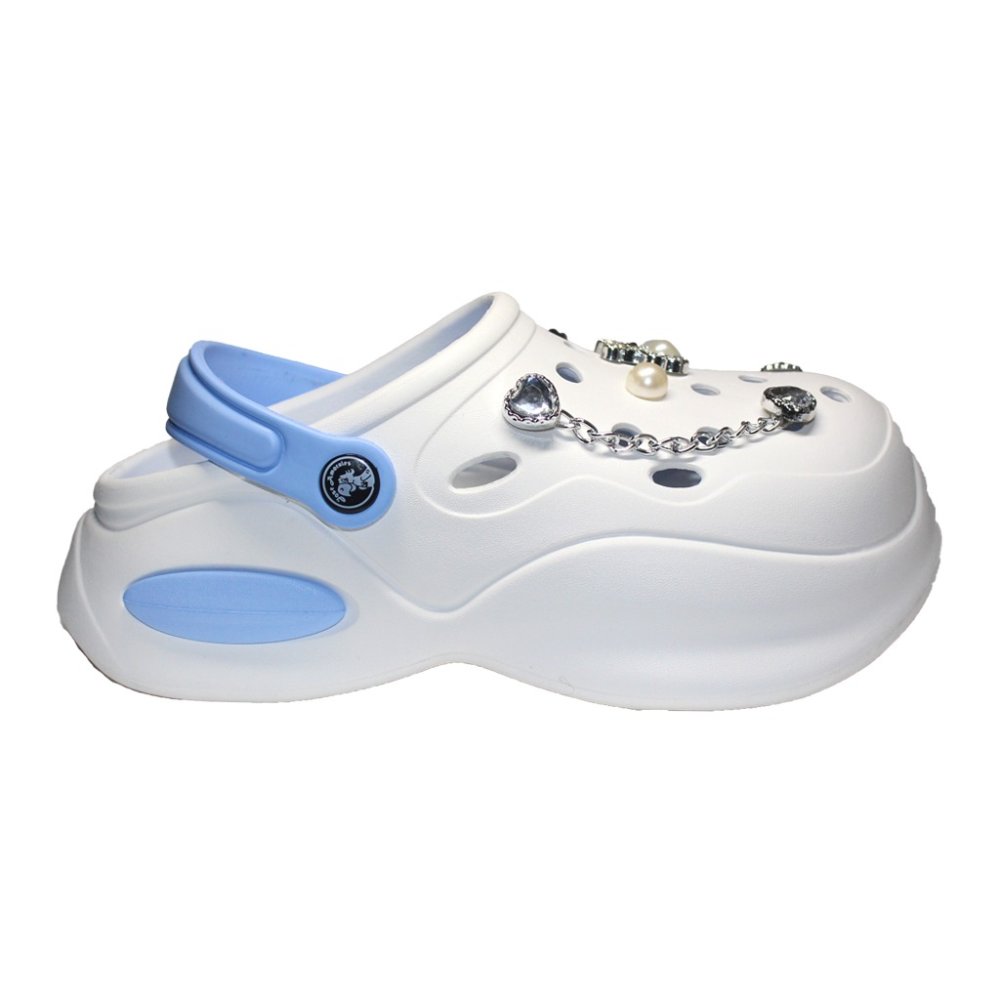 Beli medicinski cokli z modrim vzorcem za ženske - Cokli z našitimi detajli