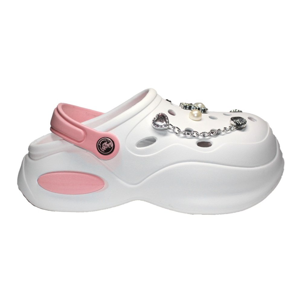 Beli in roza medicinski cokli za ženske - Cokli z našitimi detajli