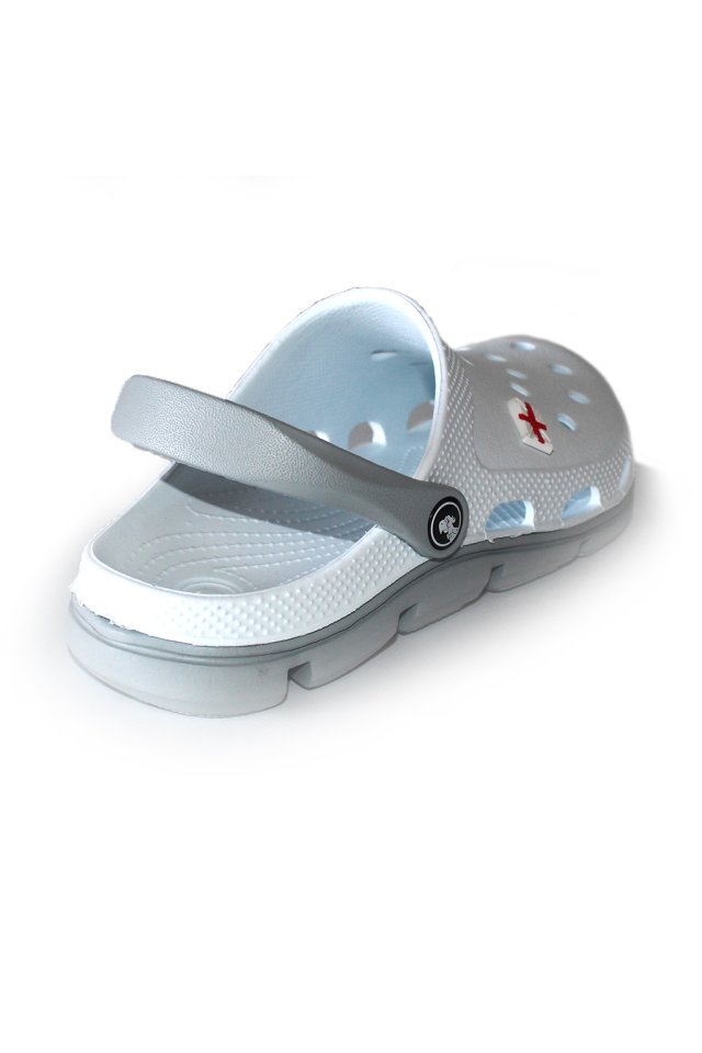 Beli in sivi profesionalni medicinski cokli iz EVA pene - unisex model, z apliciranimi detajli