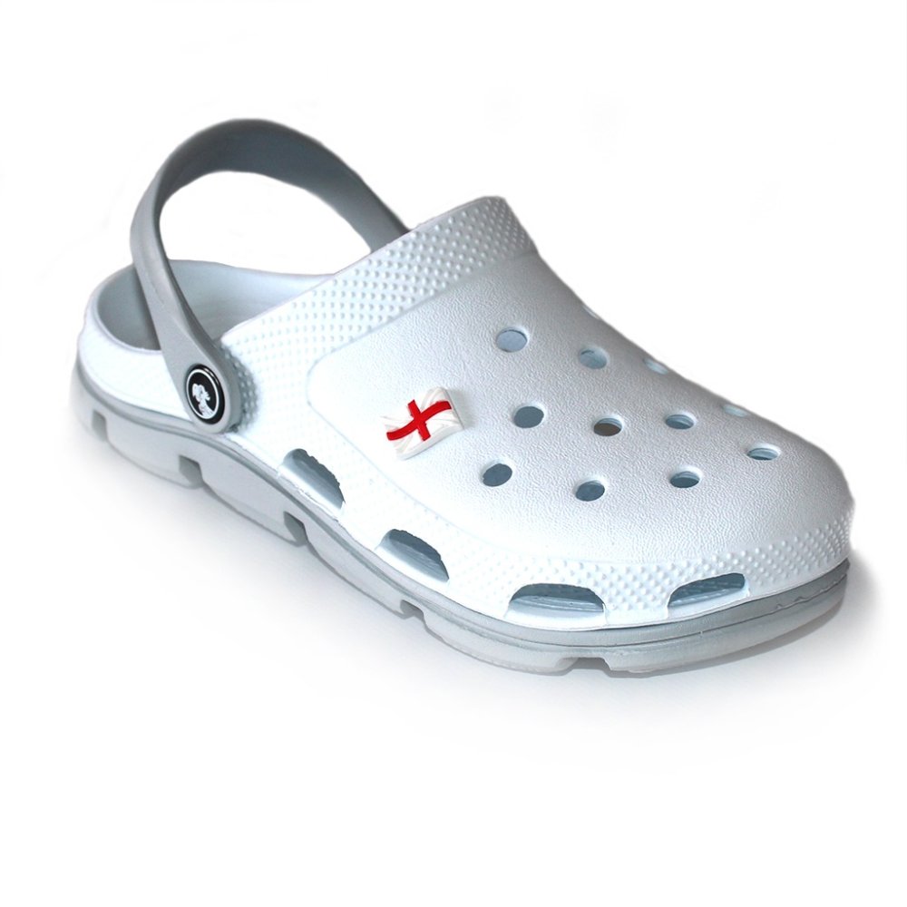 Beli in sivi profesionalni medicinski cokli iz EVA pene - unisex model, z apliciranimi detajli Beli in sivi profesionalni medicinski cokli iz EVA pene - unisex model, z apliciranimi detajli