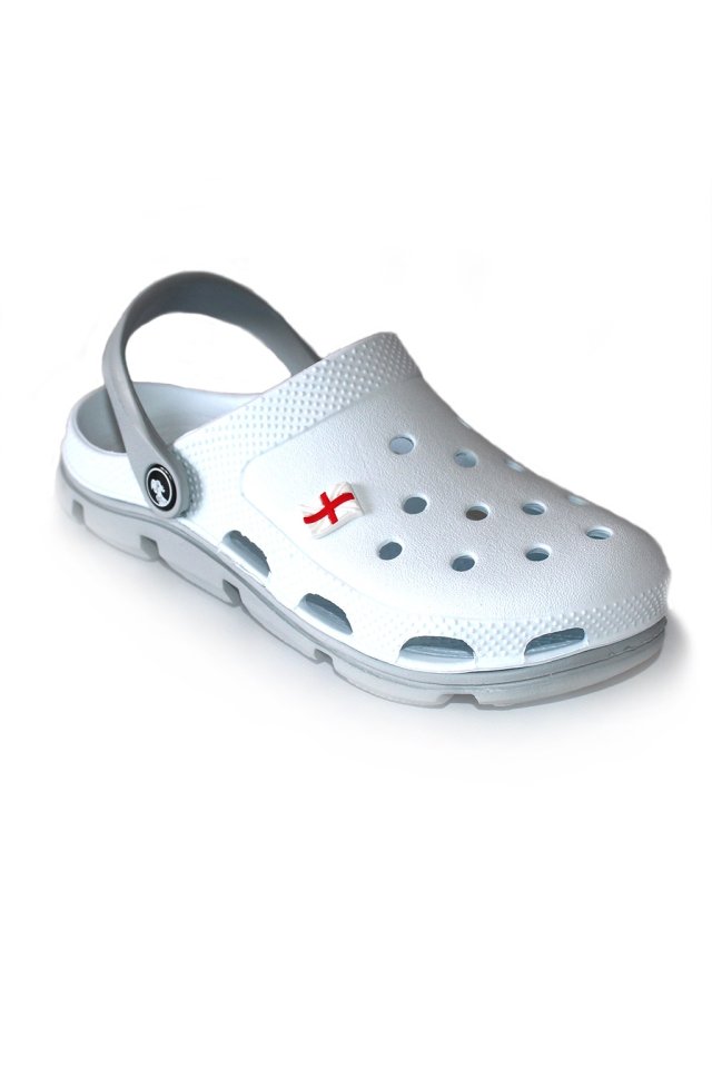 Beli in sivi profesionalni medicinski cokli iz EVA pene - unisex model, z apliciranimi detajli