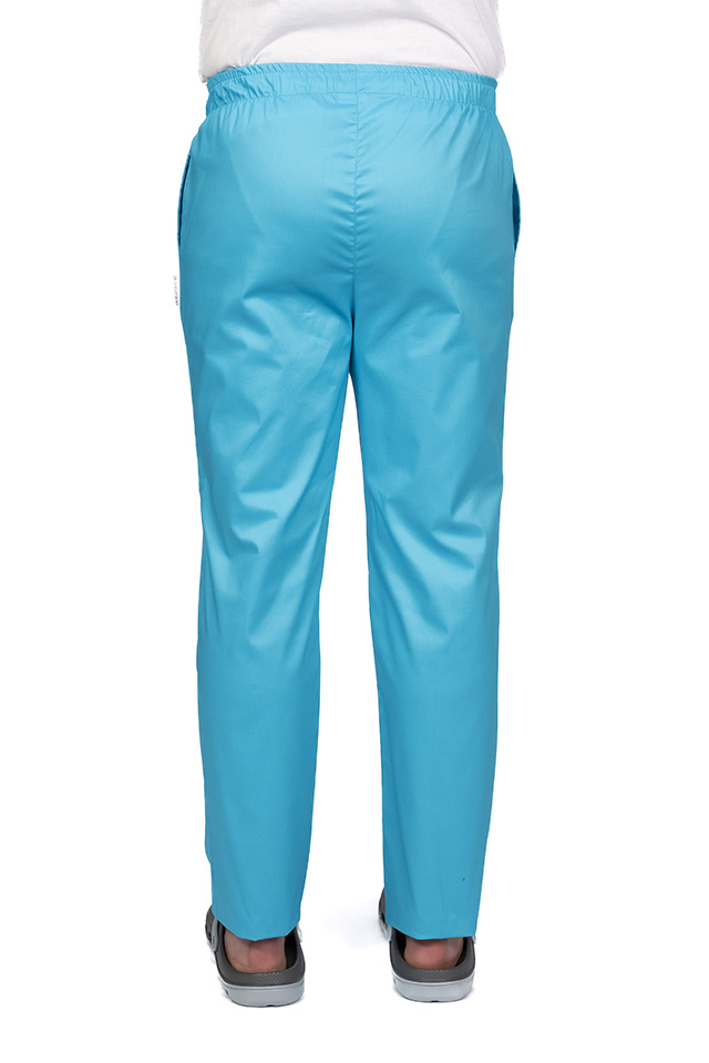 Moške medicinske hlače turkizne barve z elastanom, z vrvico za zategovanje v pasu in dvema stranskima žepoma