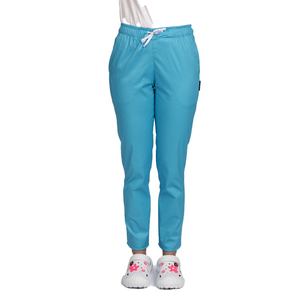Turkizne medicinske hlače z elastiko in dvema stranskima žepoma