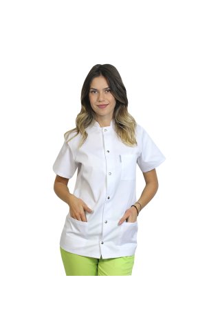 Ženska kuharska tunika, bela, preprosta s sponkami in kutmami rokavi