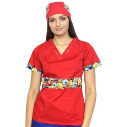 Medicinska halja DUO Muppets rdeča z dvema žepoma