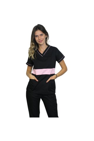 Črna medicinska obleka bledo roza, model Sofia