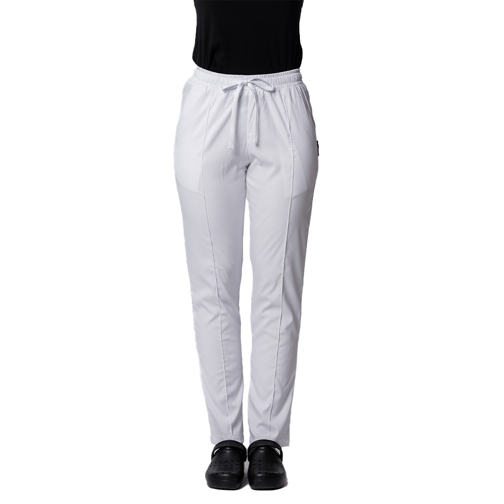 Bele raztegljive medicinske hlače z vrvico in elastiko