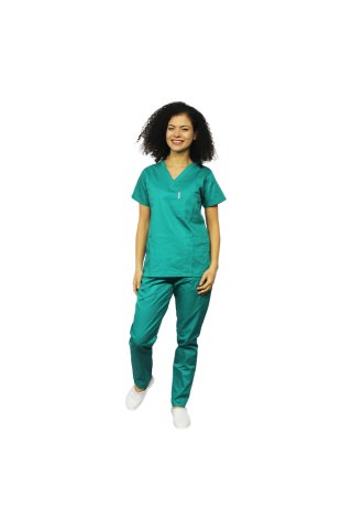 Kirurška zelena medicinska obleka s sidrom v obri črne V in three žepi installations