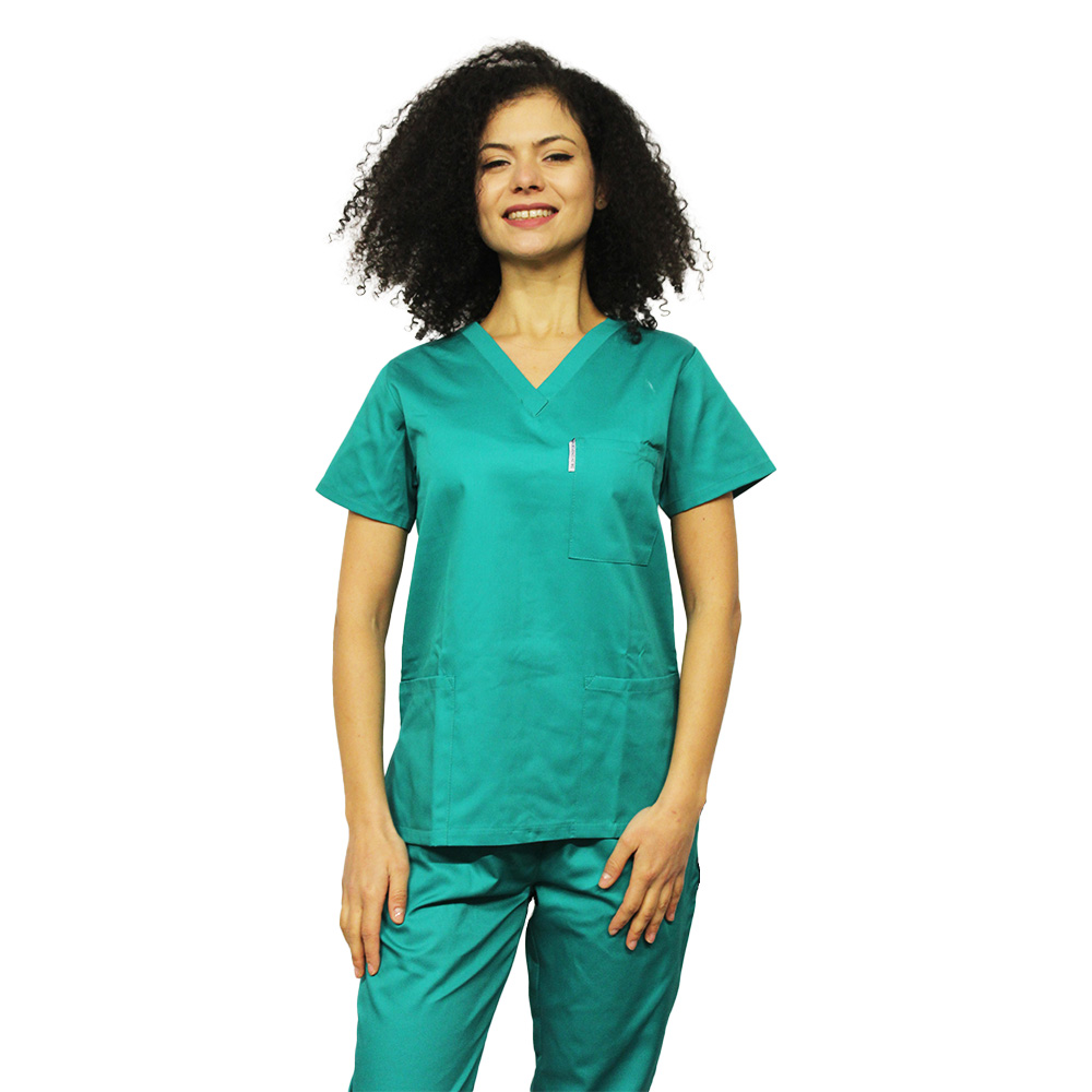 Kirurška zelena medicinska obleka s sidrom v osvi tržuve V s tremi žepi