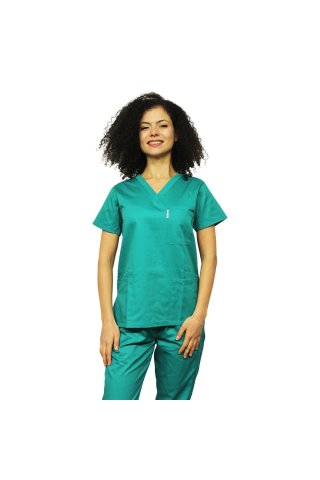 Kirurška zelena medicinska obleka s sidrom v osvi tržuve V s tremi žepi