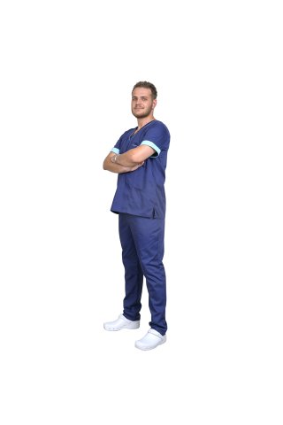 Moška medicinska obleka, temno modra z meto, model Amuliu