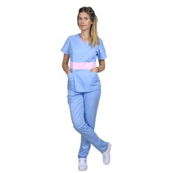 Modra medicinska obleka z bledo roza, model Sofia