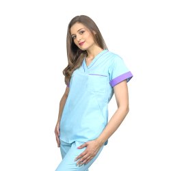 Vijolična metina medicinska obleka, z dvema skritima žepoma, model Amani
