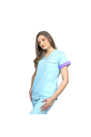 Vijolična metina medicinska obleka, z dvema skritima žepoma, model Amani