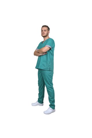 Moška medicinska obleka, kirurško zelena s sivo, model Amuliu