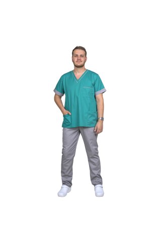 Moška medicinska obleka, kirurško zelena s sivo, model Amuliu