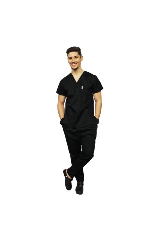 Uniseks črna medicsnika obleka s sidrom v osvi črne V s tremi žepi