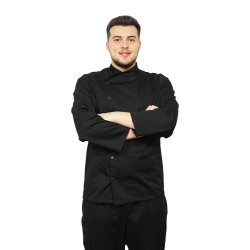 Črna kuharska tunika s sponkami in dolgimi rokavi