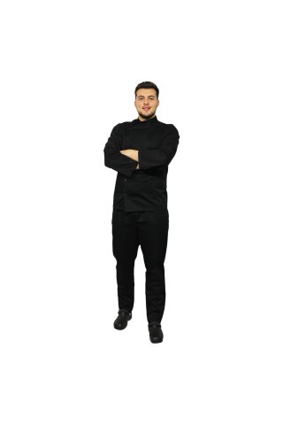 Črna kuharska uniforma v obliki tunike z dolgimi rokami