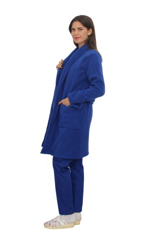 Modra obleka iz flisa z dvema žepoma z aplikacijami in vrvico