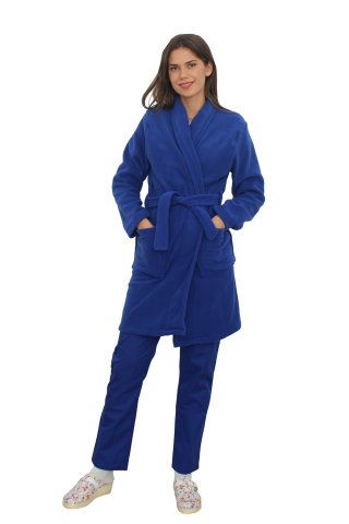 Modra obleka iz flisa z dvema žepoma z aplikacijami in vrvico