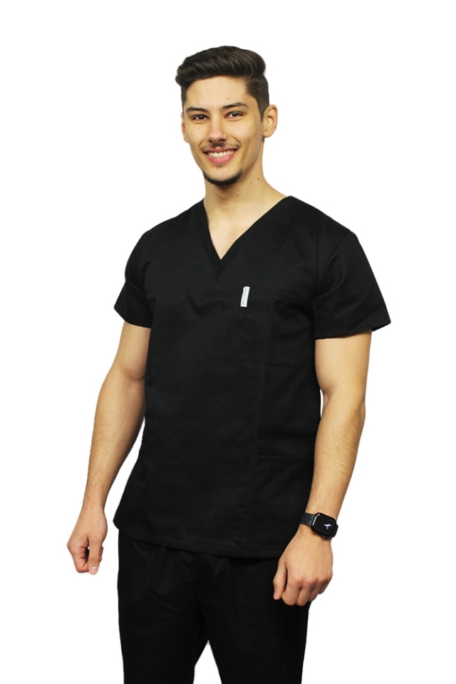 Črna moška medicinska obleka, model unisex