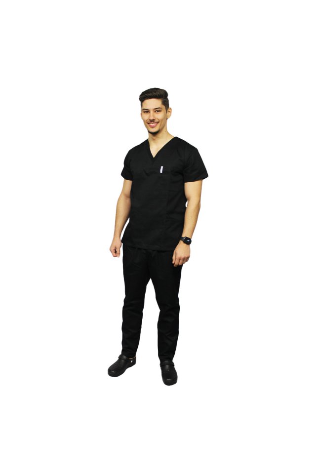 Črna moška medicinska obleka, model unisex