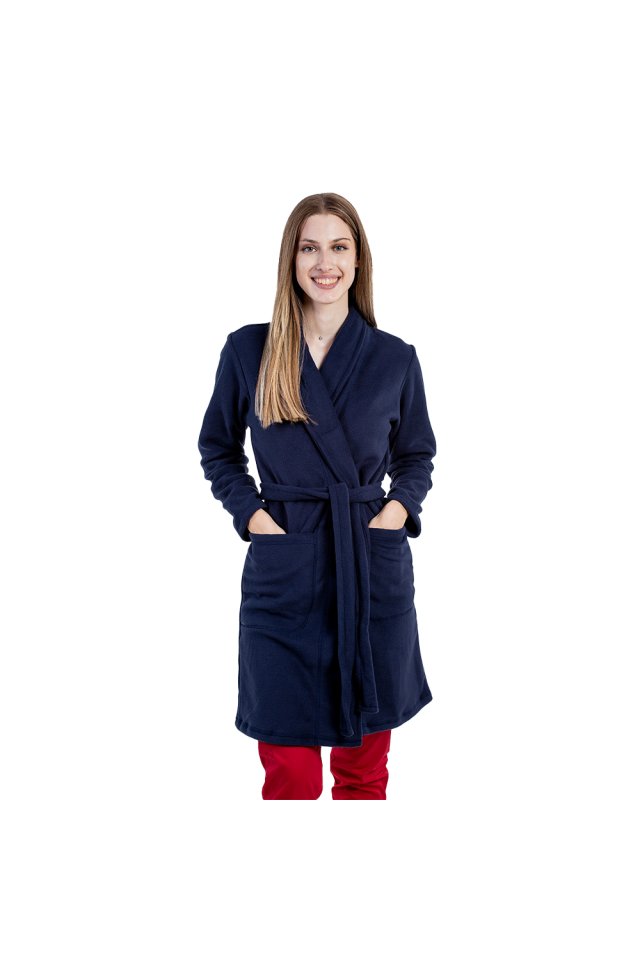 Mornarsko modra halja iz flisa z dvema žepoma in vrvico