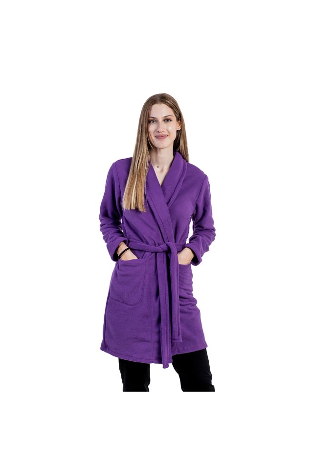 Vijolična polarna halja z dvema našitima žepoma in vrvico