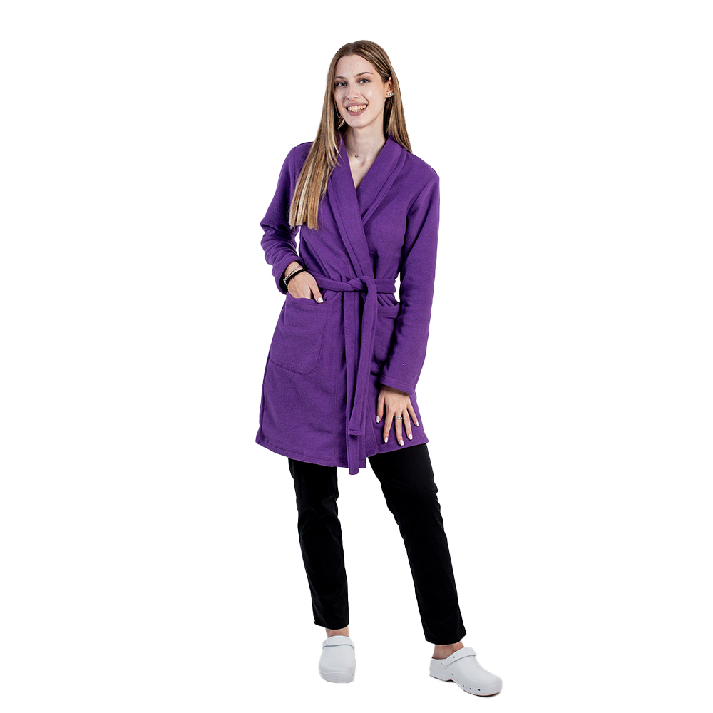 Vijolična polarna halja z dvema našitima žepoma in vrvico