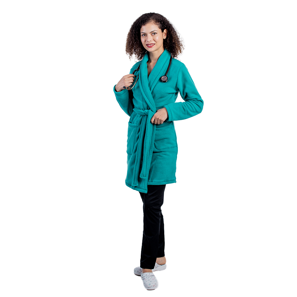 Halja iz lakiranega flisa z dvema našitima žepoma in vrvico