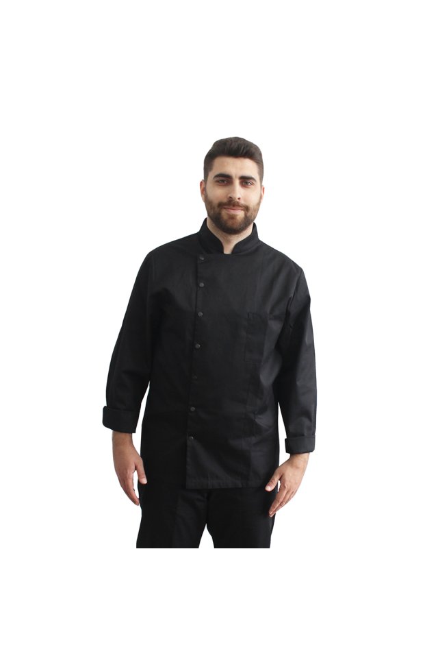 Črna tunika kuharske uniforme z dolgimi rokavi