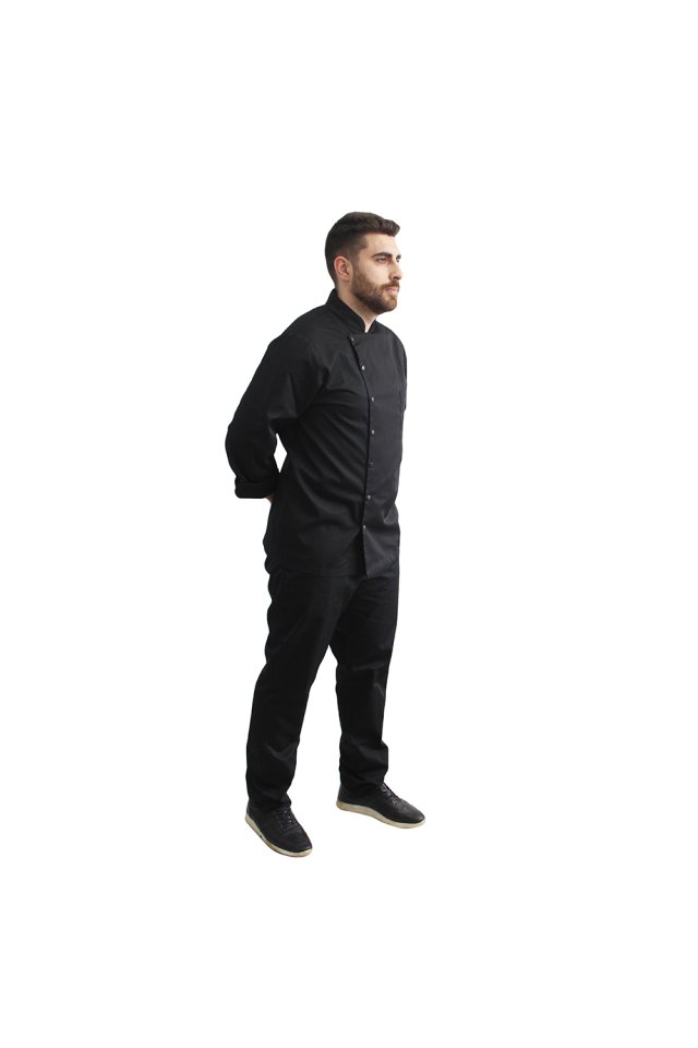 Črna tunika kuharske uniforme z dolgimi rokavi