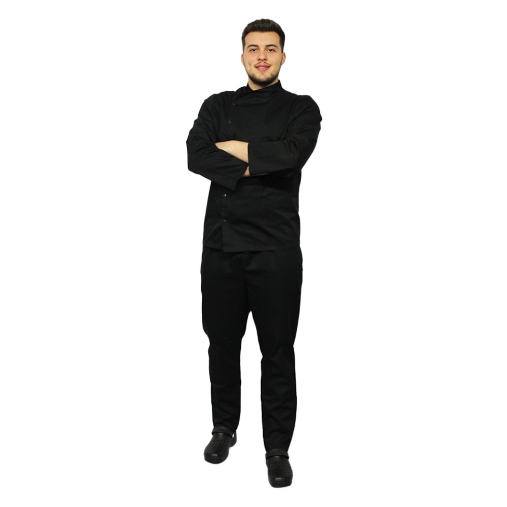 Črna tunika kuharske uniforme z dolgimi rokavi