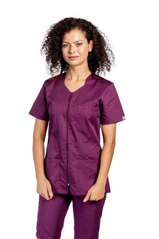 Medicinski kombinezon Visina z bluzo z zavihano zadrgo, tremi apliciranimi žepi in hlačami visina z elastiko