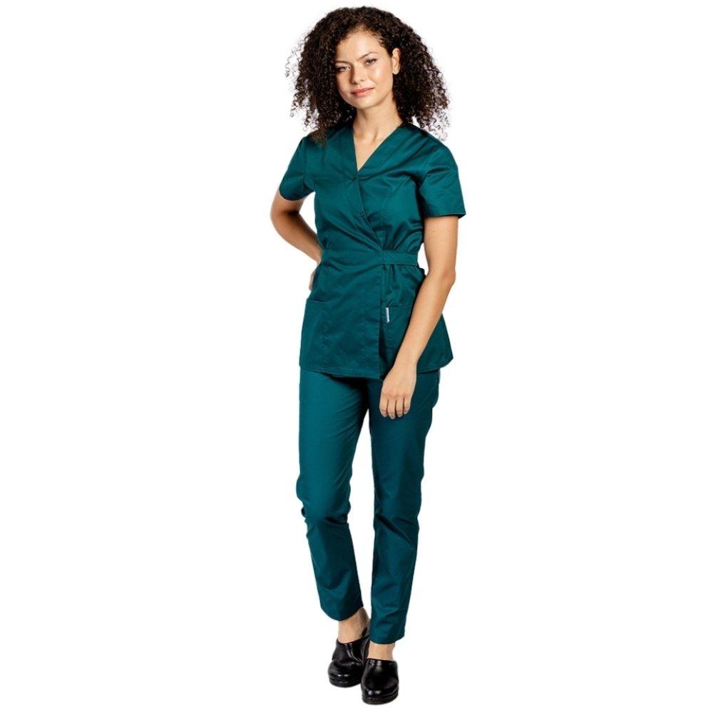 Tuborg zelena medicinska obleka, kimono bluza in zelene hlače z elastiko