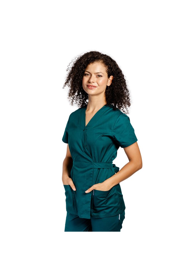 Tuborg zelena medicinska obleka, kimono bluza in zelene hlače z elastiko
