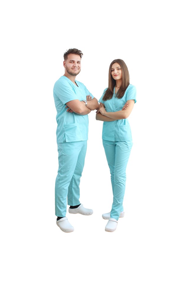 Medicinska halja kimono v barvi mete, z elastanom in dvema našitima žepoma