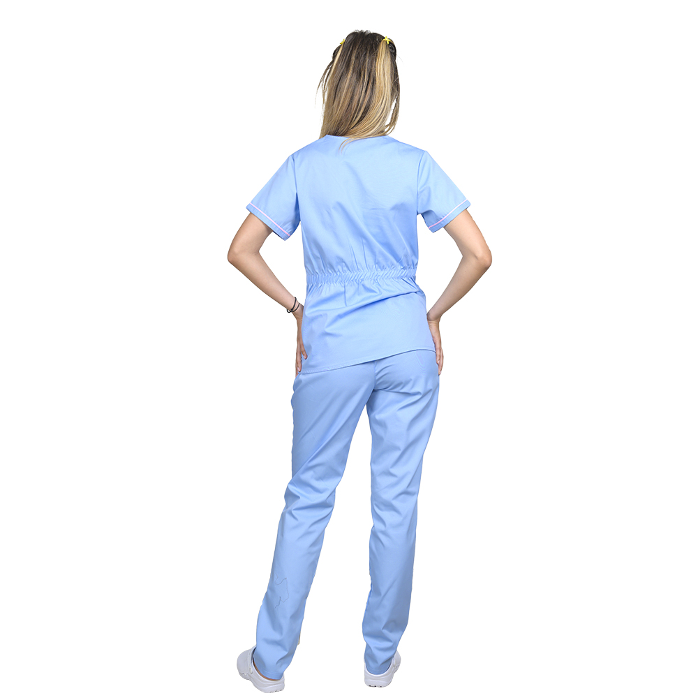 Modra zdravniška halja z bledo roza barvo, model Sofia