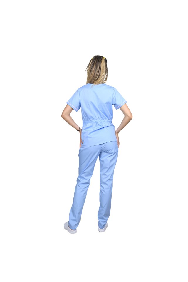 Modra zdravniška halja z bledo roza barvo, model Sofia