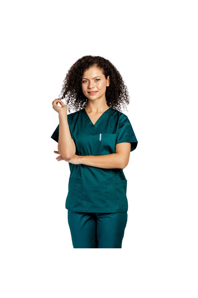 Tuborgova medicinska obleka z elastanom, ženska, bluza s sidrom v obliki črke V in Tuborgove hlače z vrvico za zategovanje