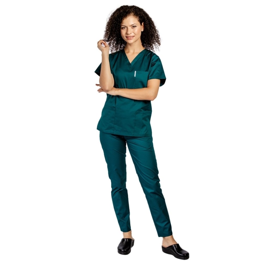 Tuborgova medicinska obleka z elastanom, ženska, bluza s sidrom v obliki črke V in Tuborgove hlače z vrvico za zategovanje