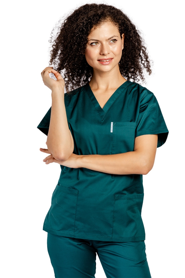 Tuborgova medicinska obleka z elastanom, ženska, bluza s sidrom v obliki črke V in Tuborgove hlače z vrvico za zategovanje