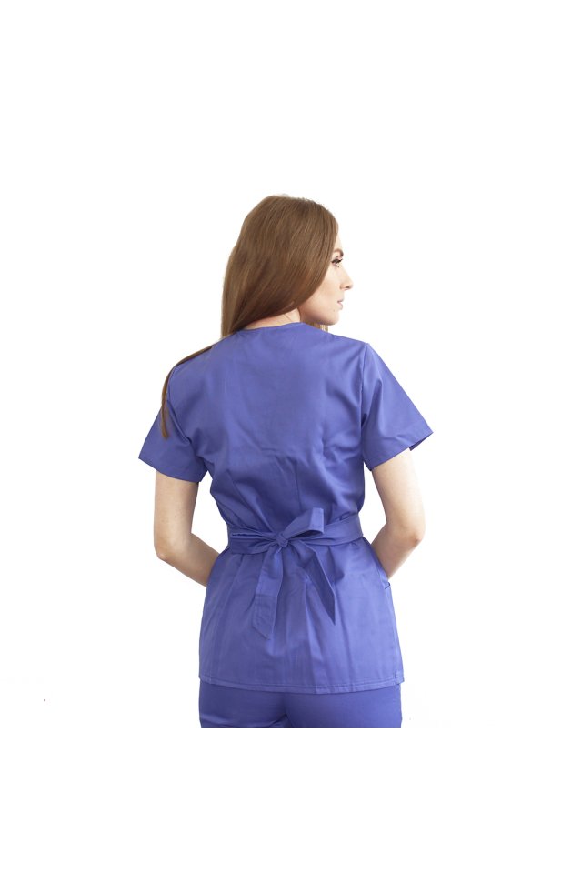 Vijoličen medicinski kombinezon, kimono bluza in hlače z elastiko