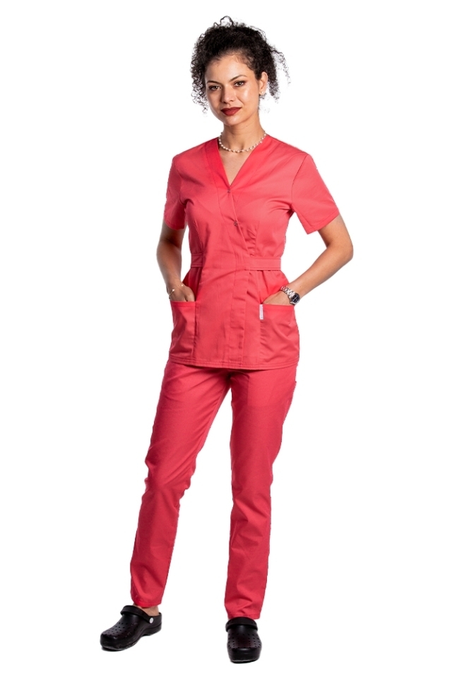 Medicinski kombinezon ciklama, kimono bluza in ciklam hlače z elastiko