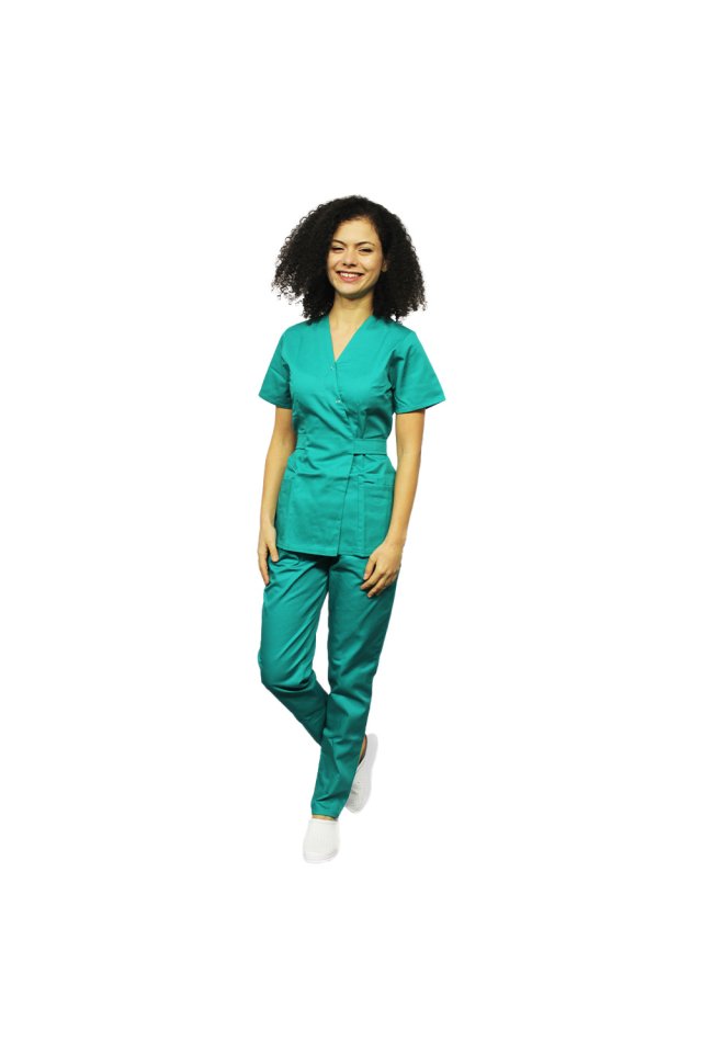 Kirurški zeleni medicinski kombinezon, kimono bluza in hlače z elastiko