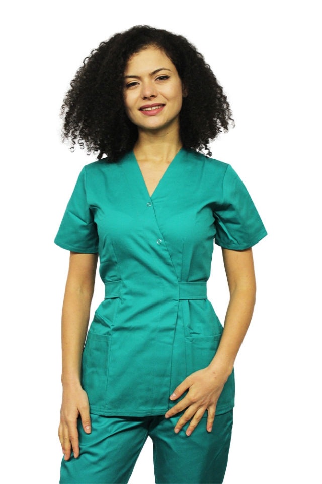 Kirurški zeleni medicinski kombinezon, kimono bluza in hlače z elastiko