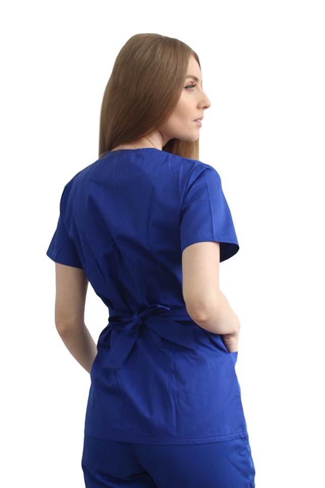 Modra medicinska obleka, kimono bluza in hlače z elastiko